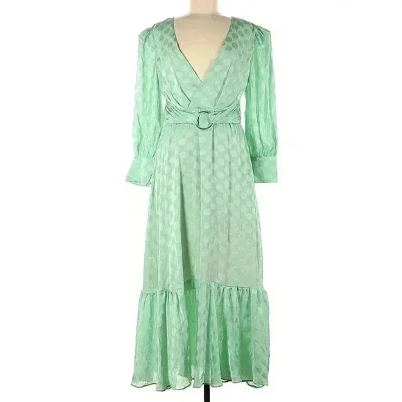 PatBO Satin Midi Dress Size 8 Green Polka Dot Brazilian Long Wedding Guest $675 - Picture 6 of 8